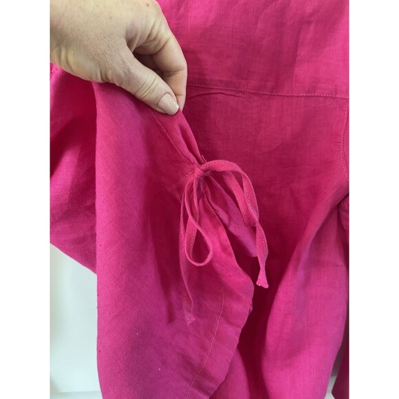 Isaac Mizrahi size L Pink Magenta 100% Linen 3/4 Sleeve Collar Popover Top NWOT - Picture 5 of 5